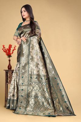 SIDDHESHWAR Self Design Assam Silk Lycra Blend Saree(Green)