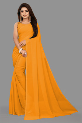 V And V Shop Solid/Plain Bollywood Georgette Saree(Yellow)