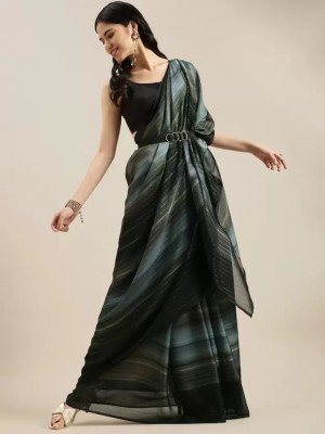 Riddhi textile Hub Striped Bollywood Chiffon Saree(Grey)