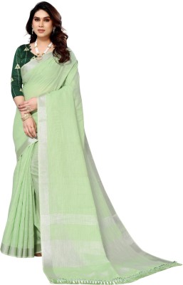 ALAGINI Self Design Assam Silk Linen, Cotton Linen Saree(Light Green)