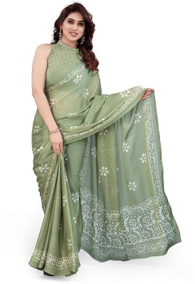 ROOP SUNDARI SAREES Printed Hand Batik Chiffon Saree(Green)