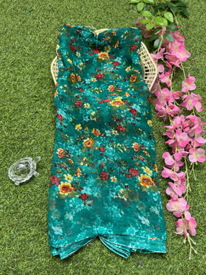 RegalDrapes Printed Daily Wear Georgette Saree(Light Green)