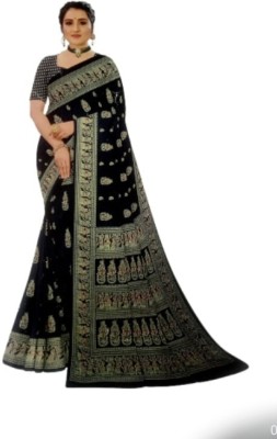 Maa Dhanalaxmi Textile Floral Print Murshidabad Handloom Art Silk Saree(Black)