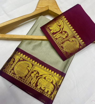 Shagun Fashion Woven, Solid/Plain Gadwal Cotton Silk, Art Silk Saree(Maroon)