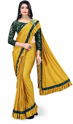 LADY SHOPI Embroidered Bollywood Lycra Blend Saree(Yellow)