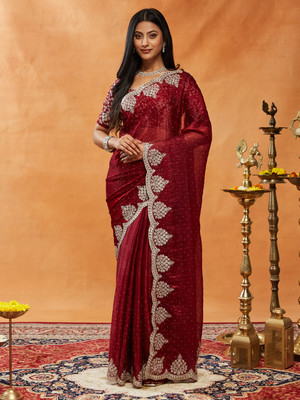 KASEE Embroidered Bollywood Silk Blend Saree(Maroon)