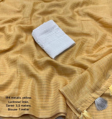 Tasrika Woven Bollywood Linen Saree(Yellow)