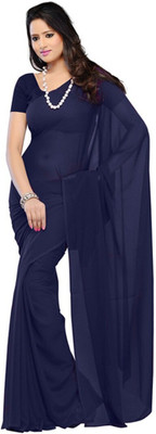 FANCYNINE Solid/Plain Daily Wear Georgette Saree(Dark Blue)