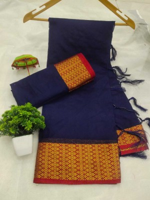 Gajal Woven Kanjivaram Pure Cotton, Cotton Silk Saree(Dark Blue)