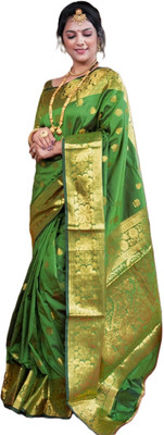 Shree Laxmi Fashion Printed Banarasi Silk Blend Saree(Light Green)