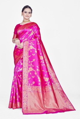 Homigoz Woven Banarasi Silk Blend Saree(Pink)