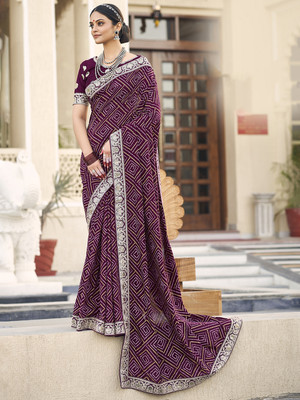 Divastri Embellished Bandhani Silk Blend Saree(Purple)