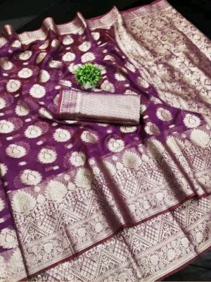 Tejal Creation Self Design Bollywood Organza Saree(Purple)