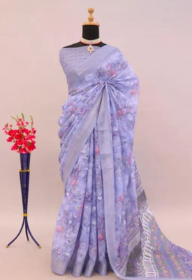 VCREATION Digital Print Bollywood Linen Saree(Purple)