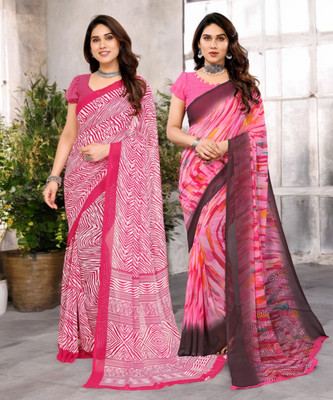 Moda Rapido Printed Bollywood Georgette Saree(Pack of 2, Multicolor)