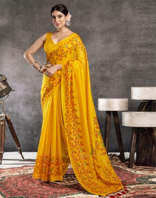 Divastri Woven, Floral Print Daily Wear Cotton Blend Saree(Yellow)