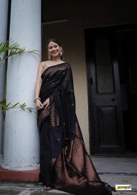 GATISHVAM TEXTILE Self Design Banarasi Art Silk Saree(Black)