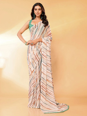 Janasya Printed Leheria Georgette Saree(Beige)