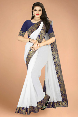 Volmina Self Design Chanderi Cotton Blend Saree(White)