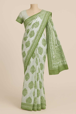 Maa vaishno collection Paisley Daily Wear Pure Cotton Saree(White)