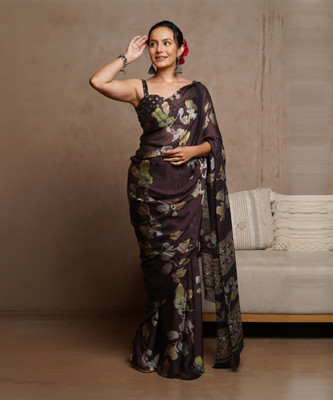 MIRCHI FASHION Printed, Floral Print Daily Wear Chiffon, Georgette Saree(Purple, Multicolor)