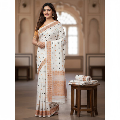 NijEnterprise Woven Mekhela Chador Cotton Blend Saree(Orange)