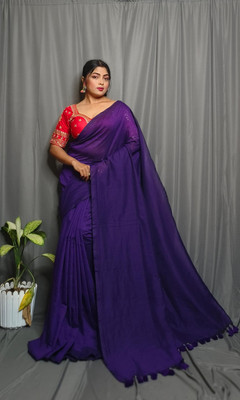 RenukaSharee Solid/Plain Tant Pure Cotton Saree(Purple)
