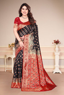 Karnav Fashion Printed Banarasi Art Silk Saree(Black)