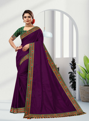 GRIMLOCK Embroidered Daily Wear Silk Blend Saree(Purple)