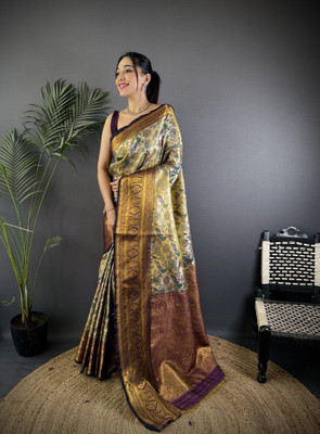 LeeliPeeri Designer Woven Dharmavaram Cotton Silk Saree(Multicolor)