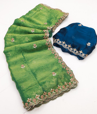 RAGISHA ENTERPRISE Embroidered Bollywood Chiffon Saree(Green)