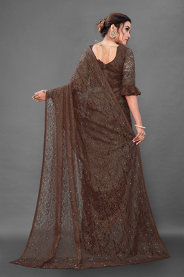 NORAFLEX Self Design Daily Wear Net Saree(Brown)