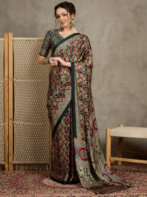 all about you Printed, Woven Hand Batik Crepe Saree(Green)