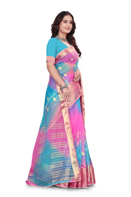 Aarunika SBT Solid/Plain Bollywood Organza Saree(Yellow)