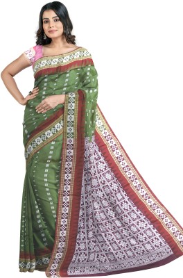 Hozaifa Sarees Self Design Sambalpuri Silk Blend Saree(Green)