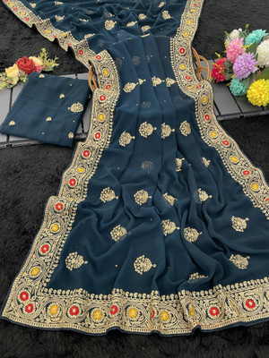 monoria Embroidered Chanderi Georgette Saree(Green)