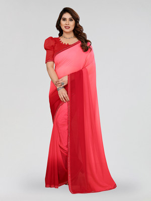 Moda Rapido Solid/Plain Daily Wear Georgette Saree(Pink, Red)