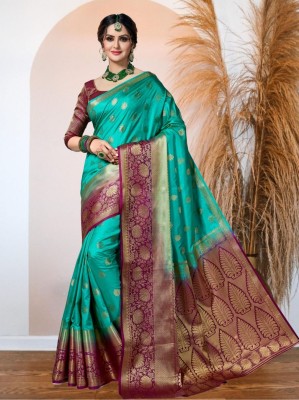 M.S.RETAIL Self Design Kanjivaram Silk Blend Saree(Green)