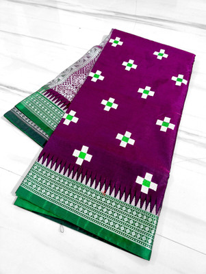 HouseOfCommon Embroidered Sambalpuri Satin Saree(Purple)