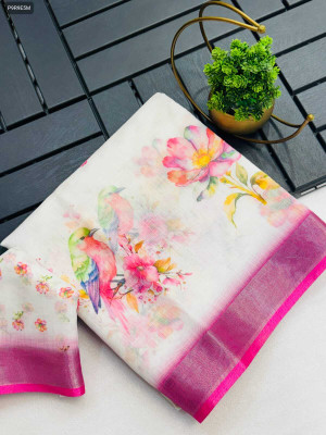 SJY Printed Bollywood Linen Saree(Multicolor)