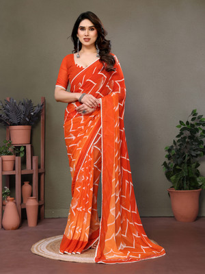 Divastri Embellished Bollywood Georgette, Silk Blend Saree(Orange)