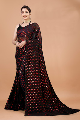 b bella creation Embellished Bollywood Georgette Saree(Red, Black)