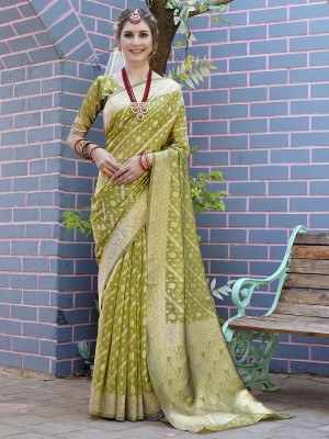 sagarika Solid/Plain Bollywood Organza Saree(Green)