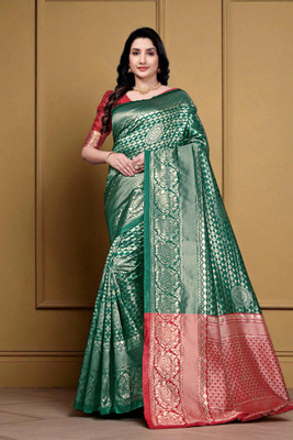 JAY KHODIYAR EMBROIDERY Self Design Bollywood Jacquard Saree(Green)