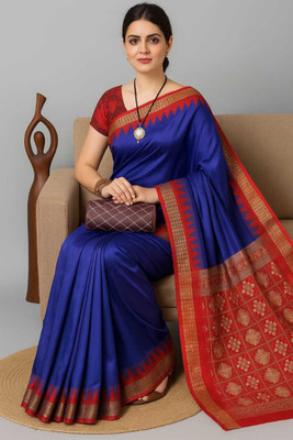 Sijileen Solid/Plain Sambalpuri Silk Blend Saree(Dark Blue)