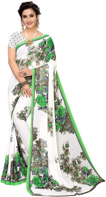Suntex Solid/Plain Bhagalpuri Georgette Saree(White)