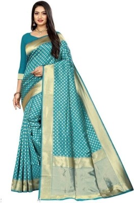 UK WORLDS Woven, Dyed, Solid/Plain Banarasi Silk Blend, Jacquard Saree(Green)