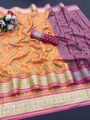 Pionex Woven Patola Pure Silk Saree(Orange)