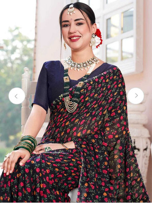 RUDRAKSH NX Printed Bollywood Georgette Saree(Black)