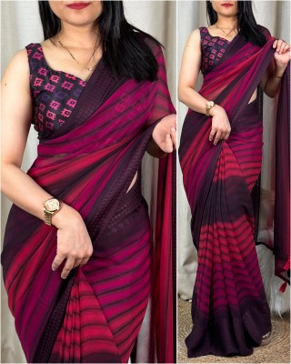 FluteFashion Printed Leheria Georgette Saree(Maroon)